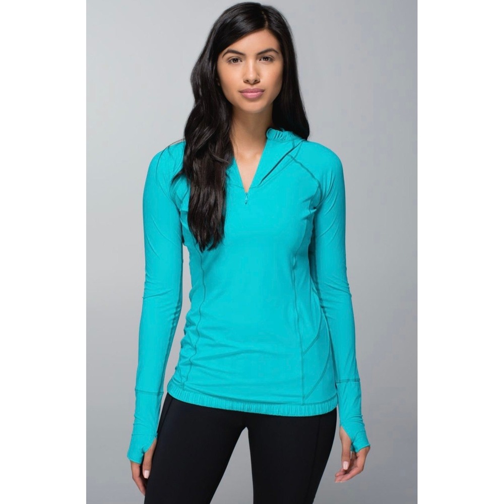 Lululemon Run Water Bound Hoodie Teal Blue 1/4 Zip Long Sleeve Lightweight Top